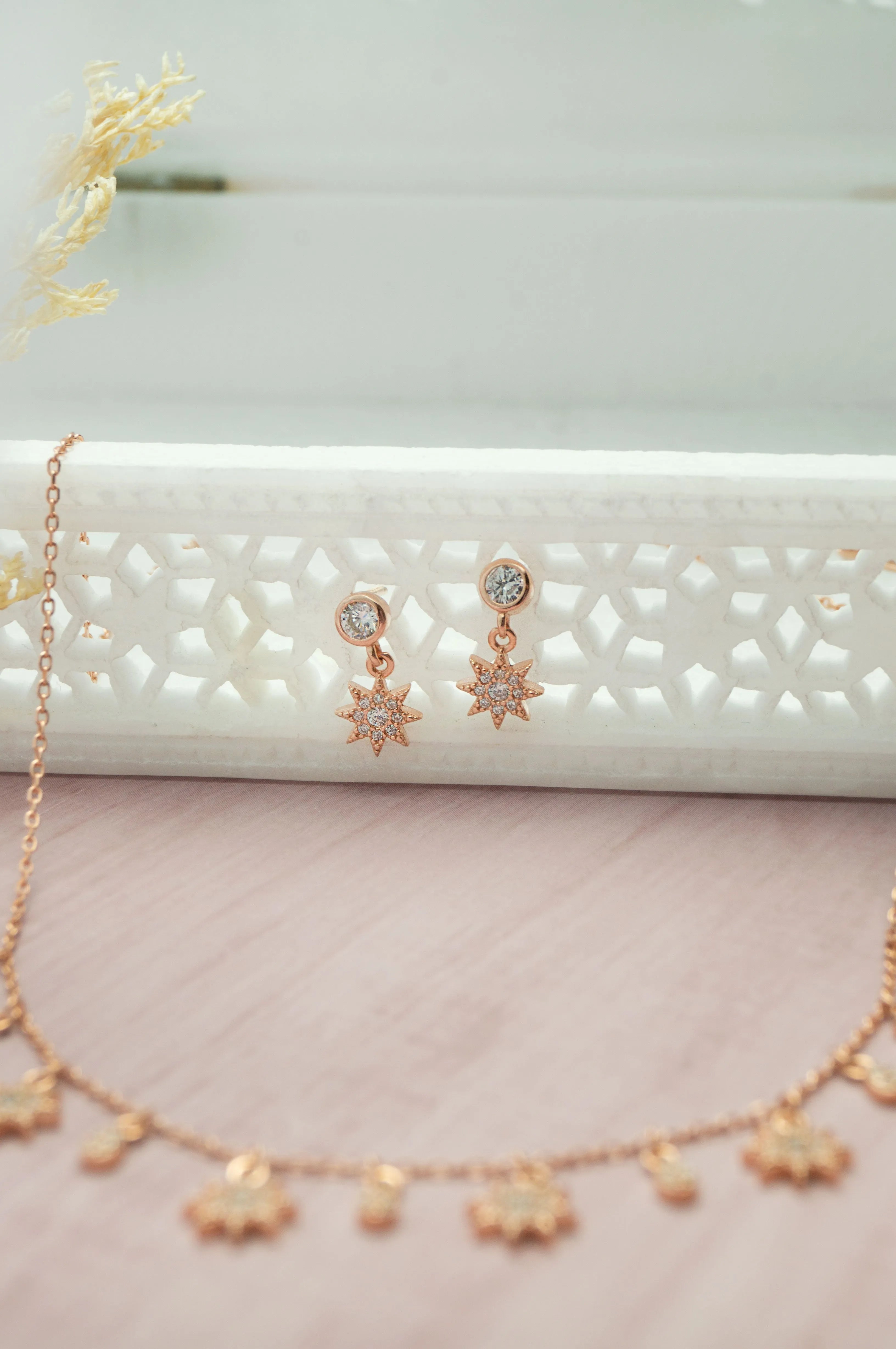 Sun Shine Charms Rose Gold Plated Sterling Silver Necklace Set