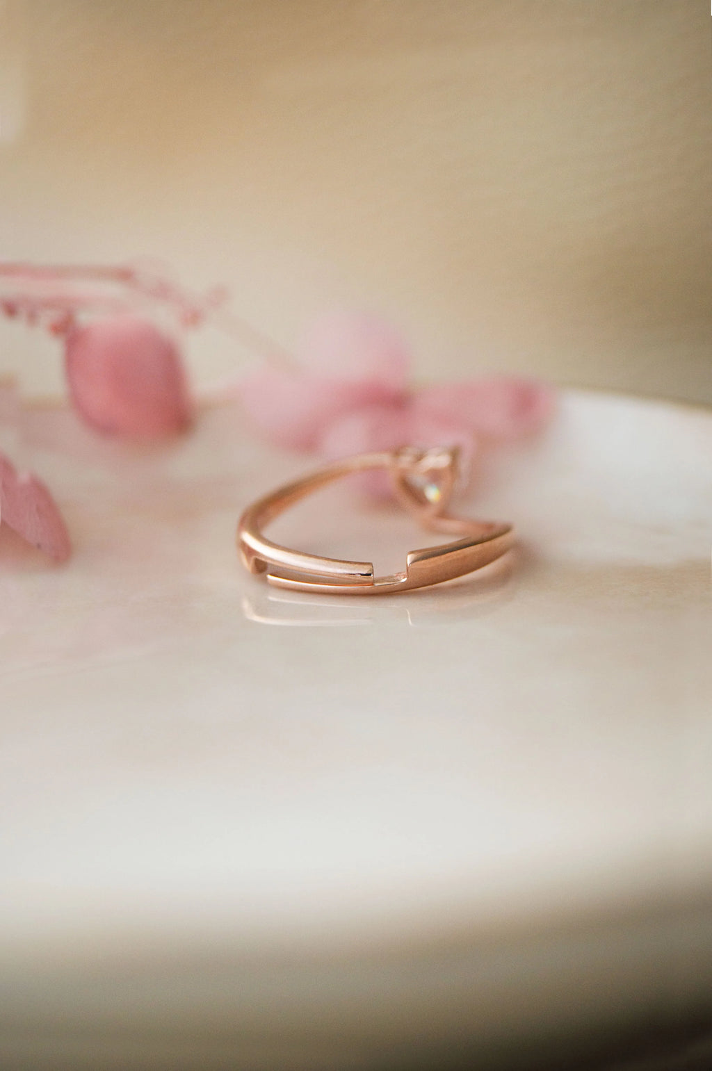 Heart Solitaire Rose Gold Plated Sterling Silver Adjustable Ring