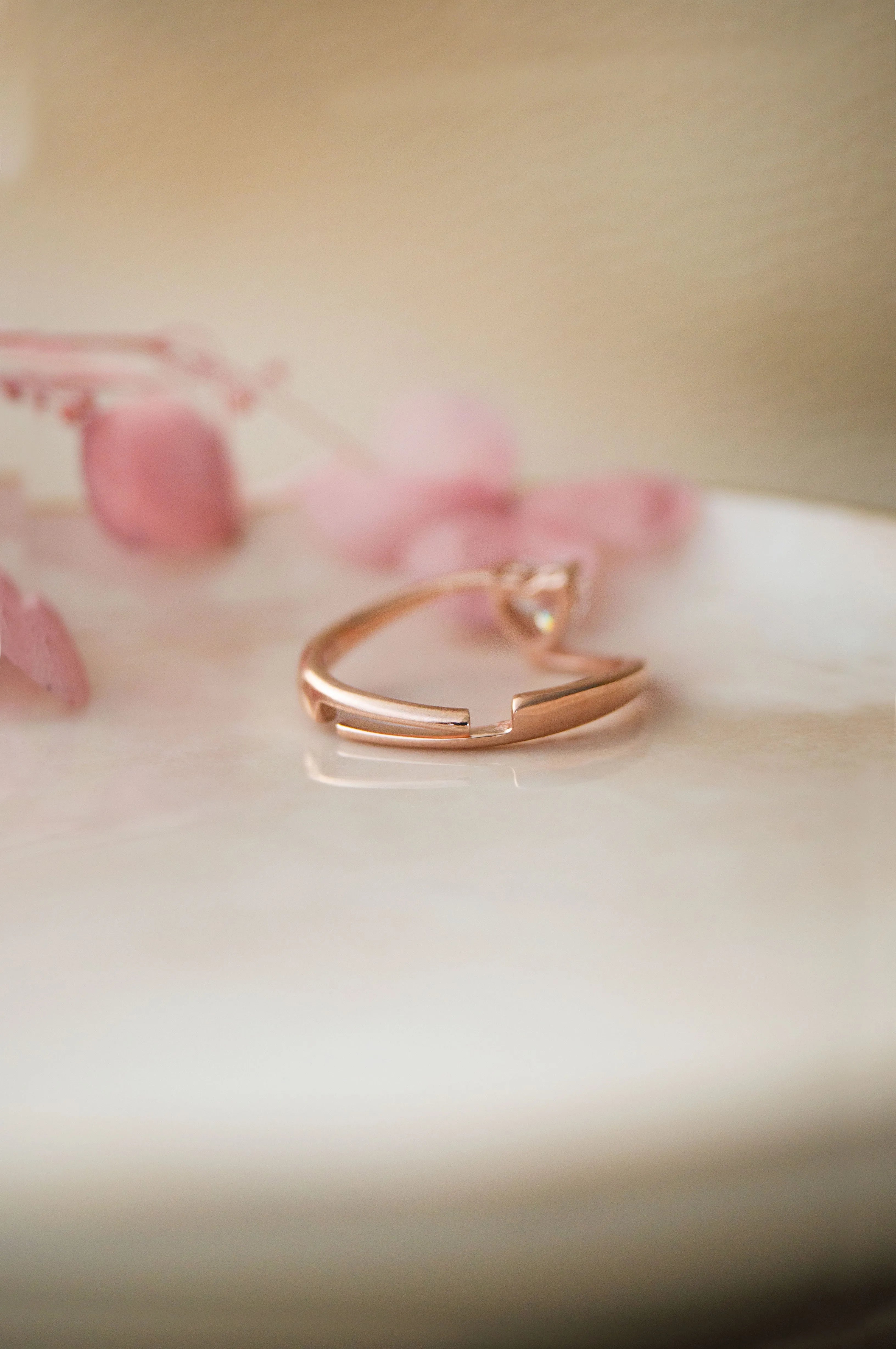 Heart Solitaire Rose Gold Plated Sterling Silver Adjustable Ring