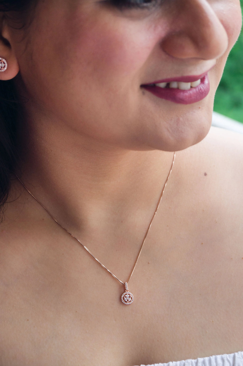 Circular Floret Rose Gold Plated Sterling Silver Pendant