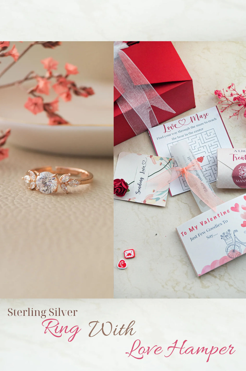 Ornate Solitaire Gold Plated Sterling Silver Adjustable Ring Love Hamper ??