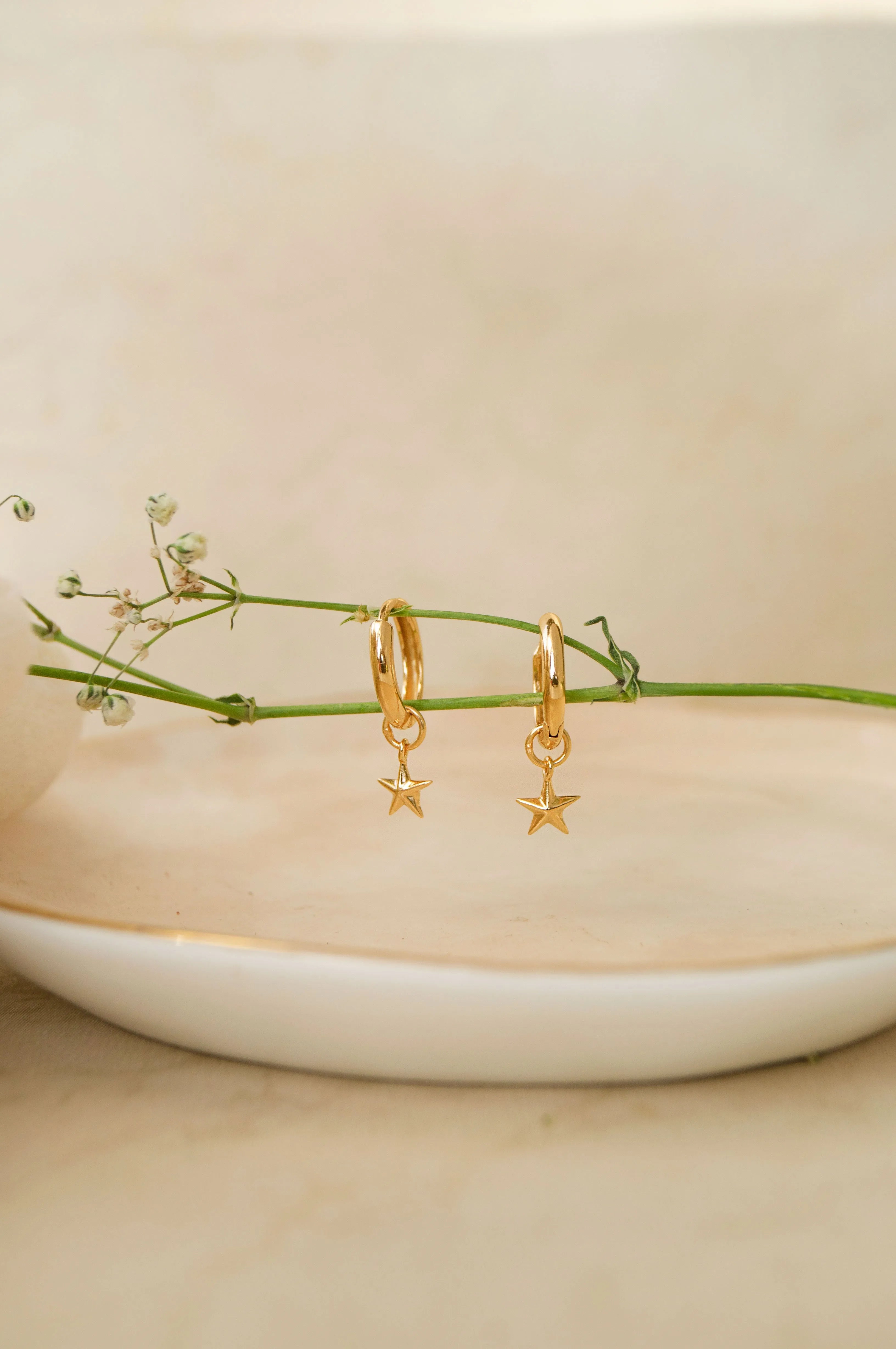 Twinkling Star Charm Sterling Silver Hoop Earrings