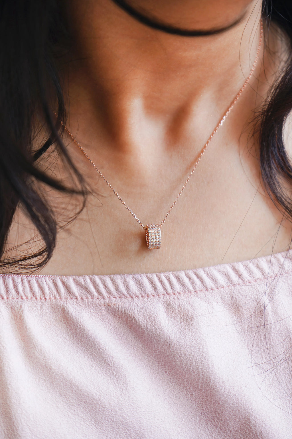 Ring-It-Up Rose Gold Plated Sterling Silver Pendant With Chain