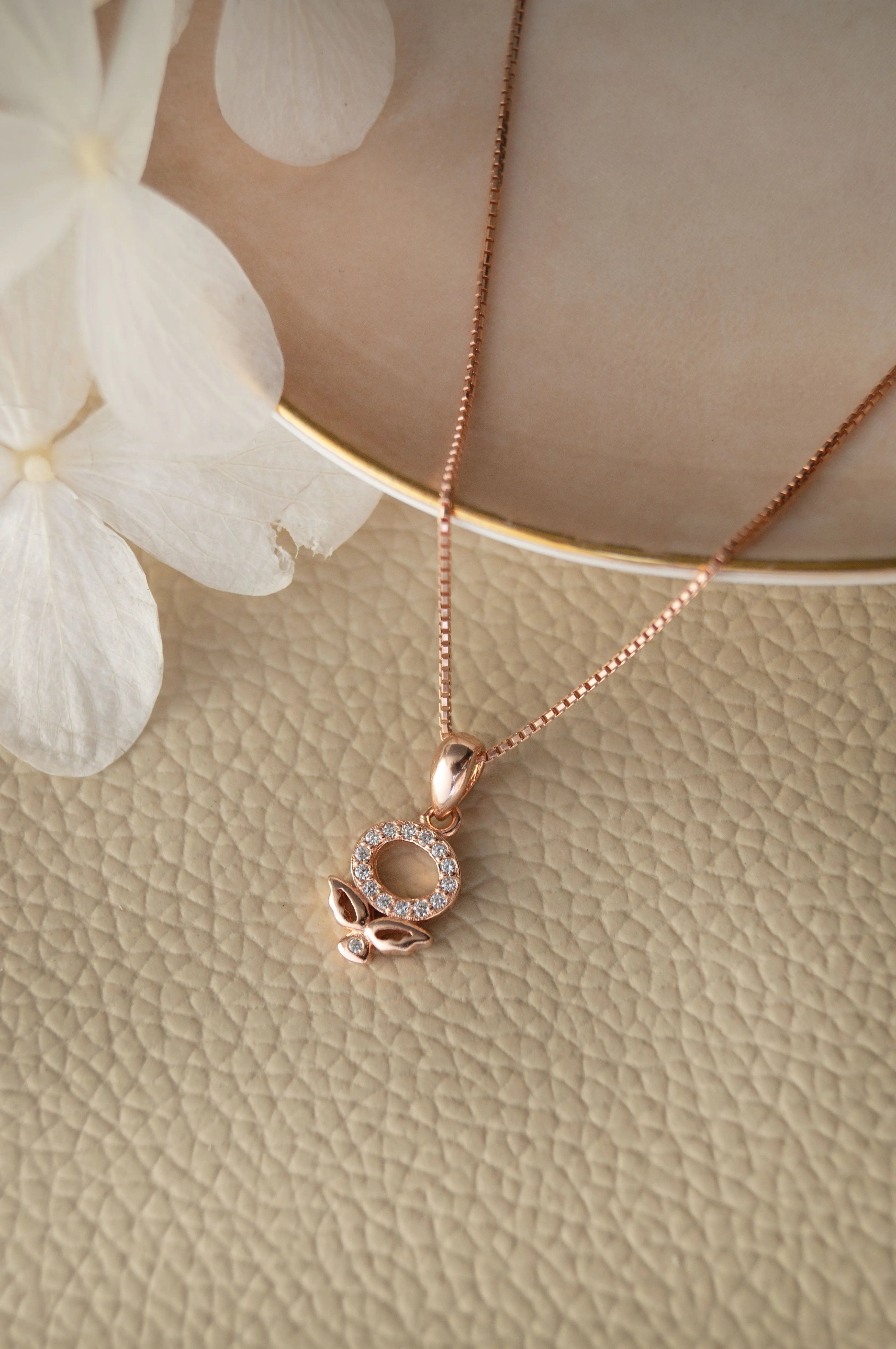 Halo Flower Rose Gold Plated Sterling Silver Pendant