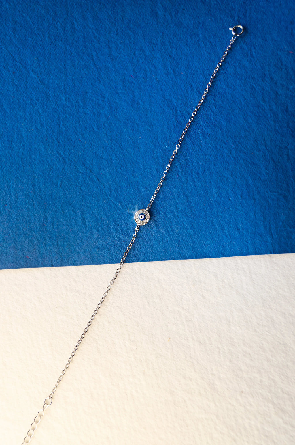 Evil Eye Round Hand-Painted Delicate Sterling Silver Chain Bracelet