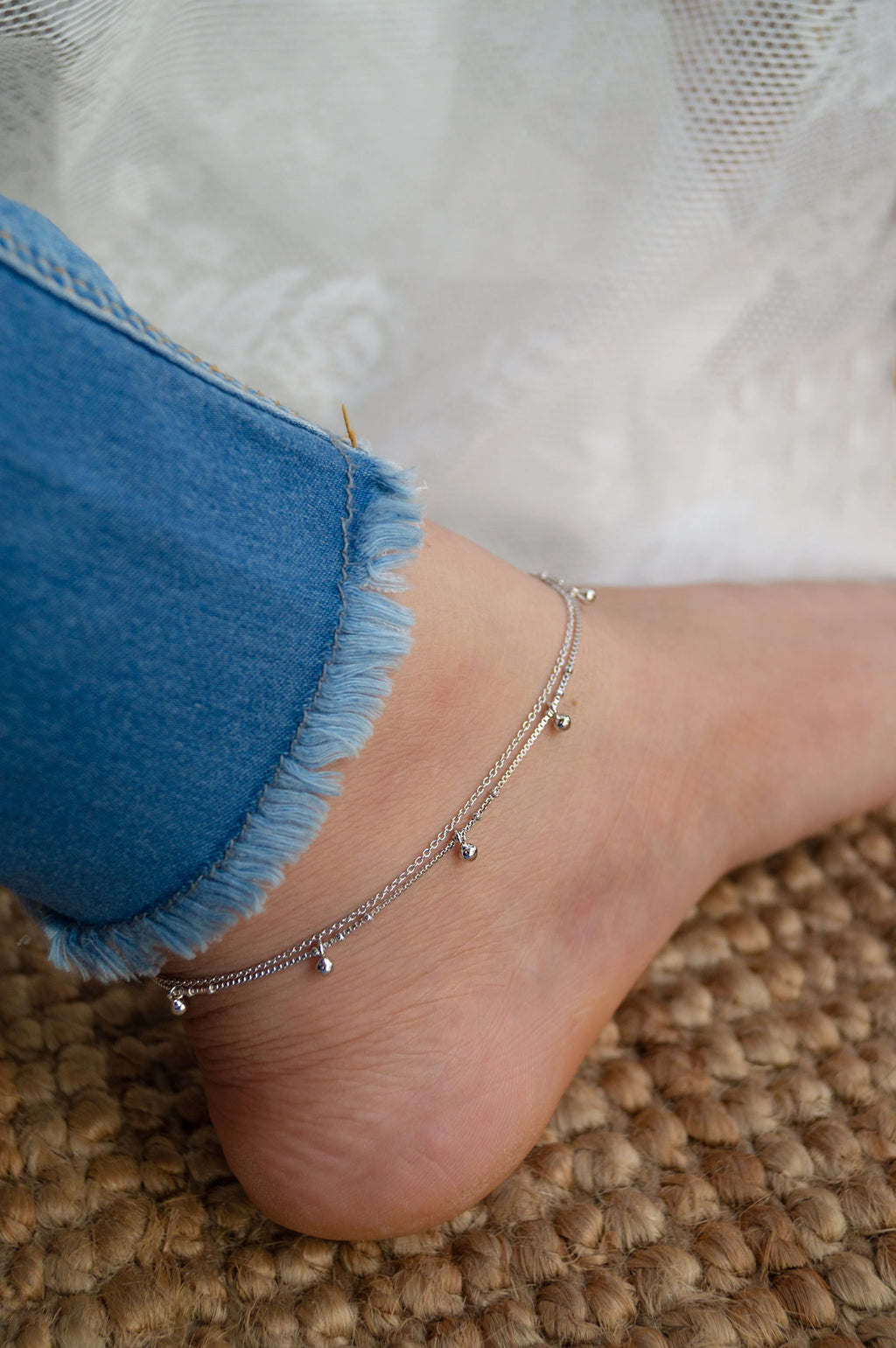 Tiny Little Ball Charms Rose Gold Plated Sterling Silver Anklet