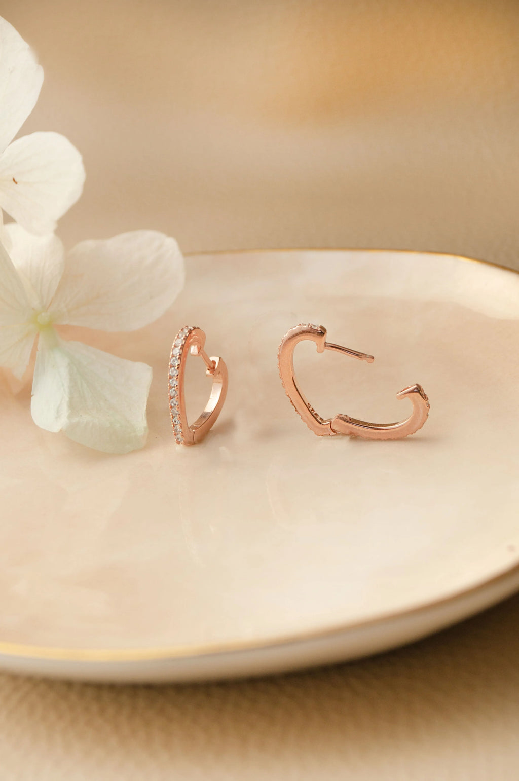 Heart Line Rose Gold Plated Sterling Silver Hoop Earrings