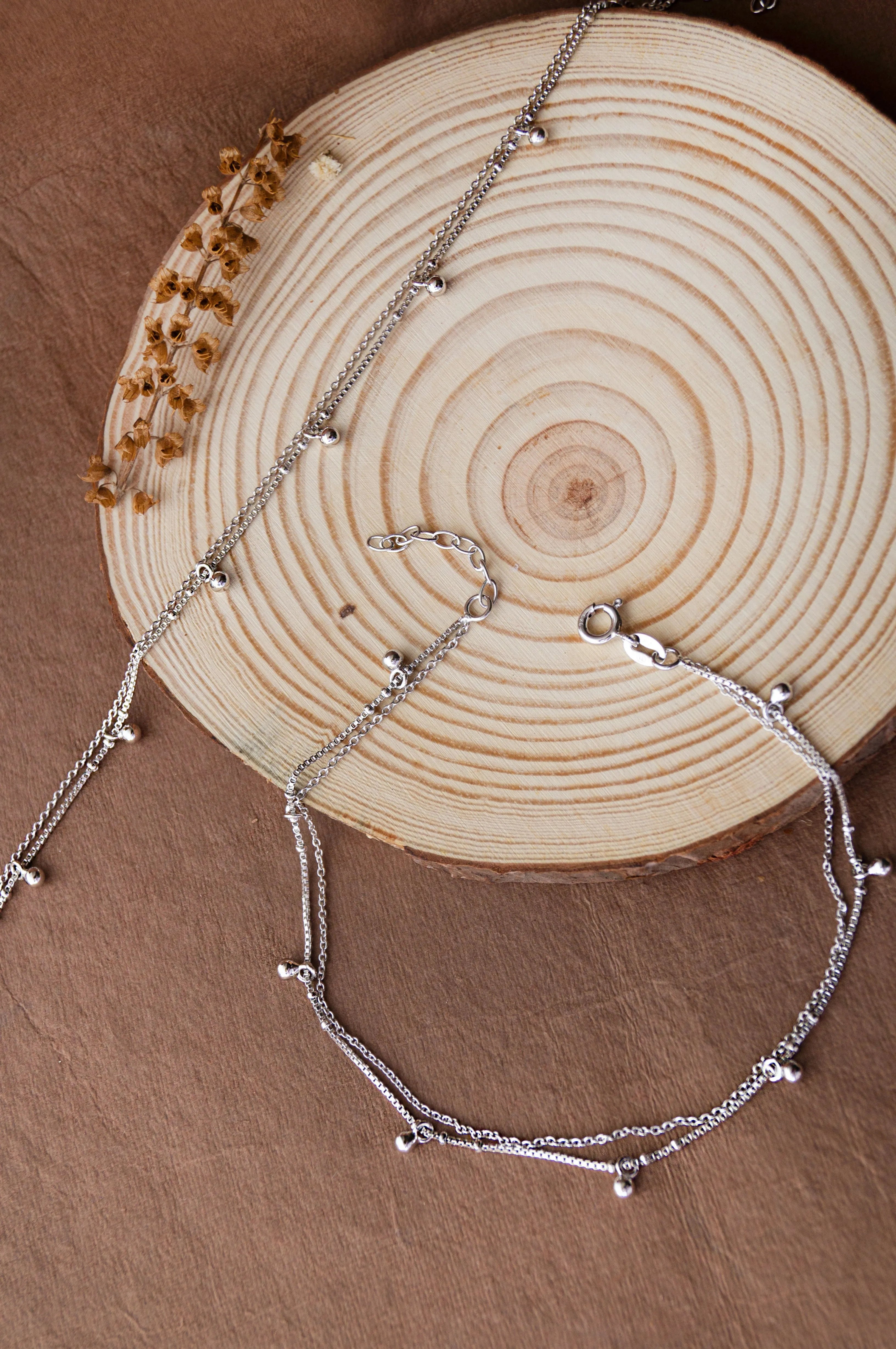 Tiny Little Ball Charms Sterling Silver Anklet