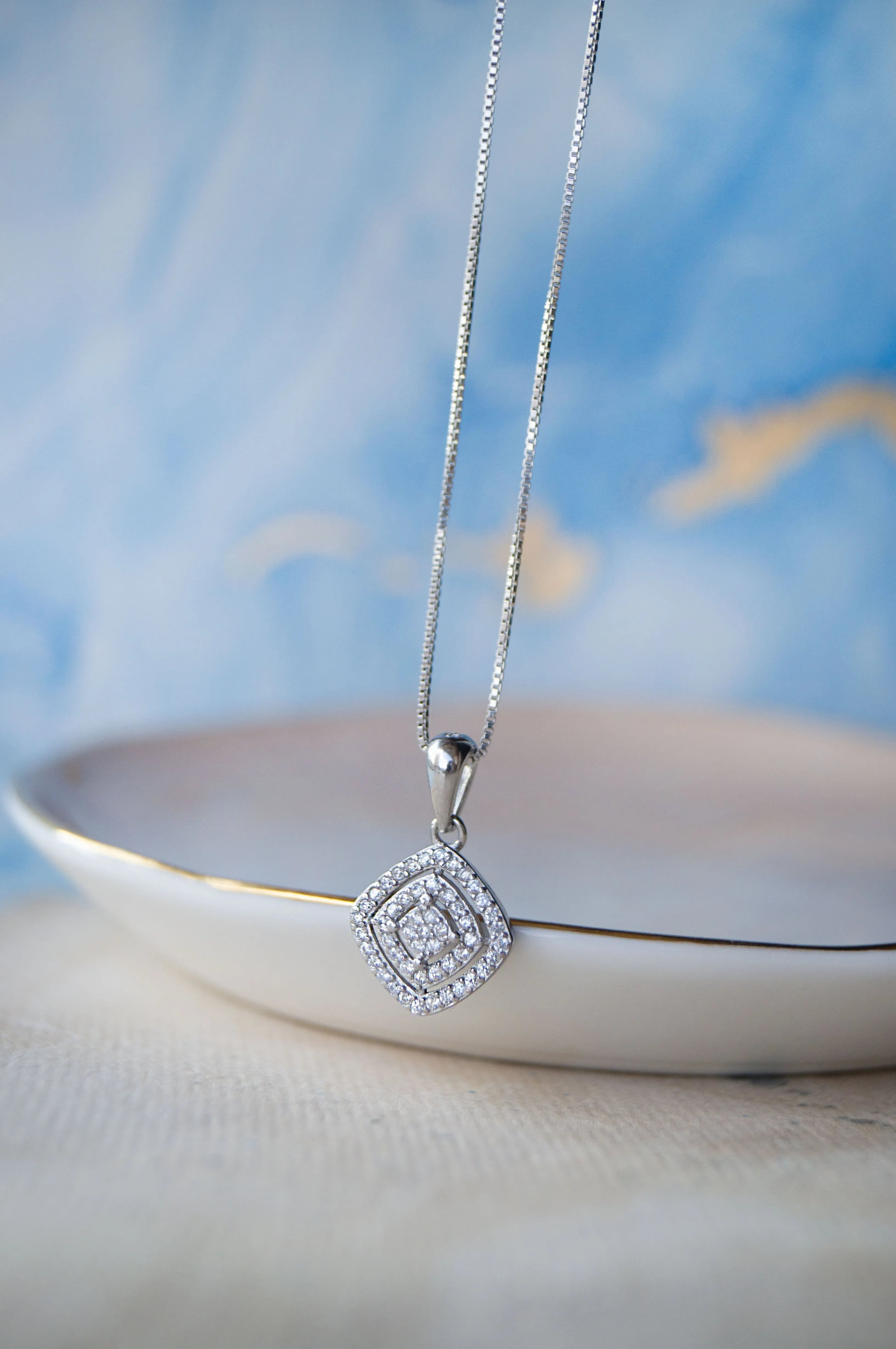 Ecentric Square Sterling Silver Pendant Set