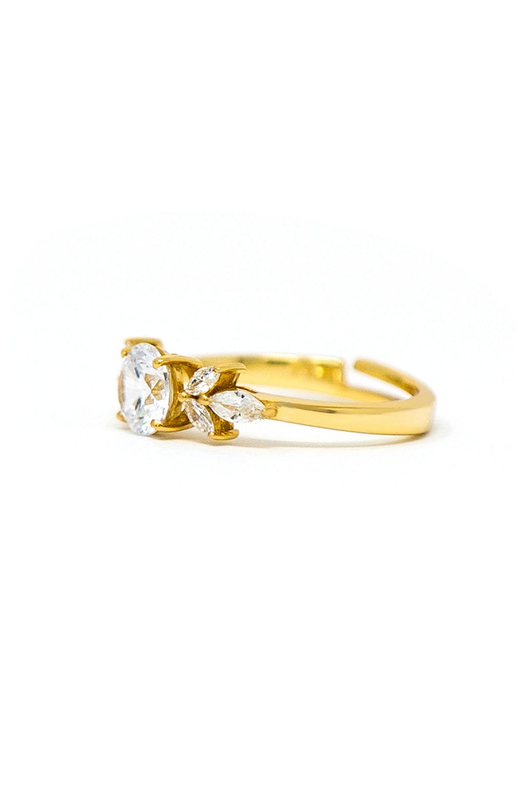 Ornate Solitaire Gold Plated Sterling Silver Adjustable Ring