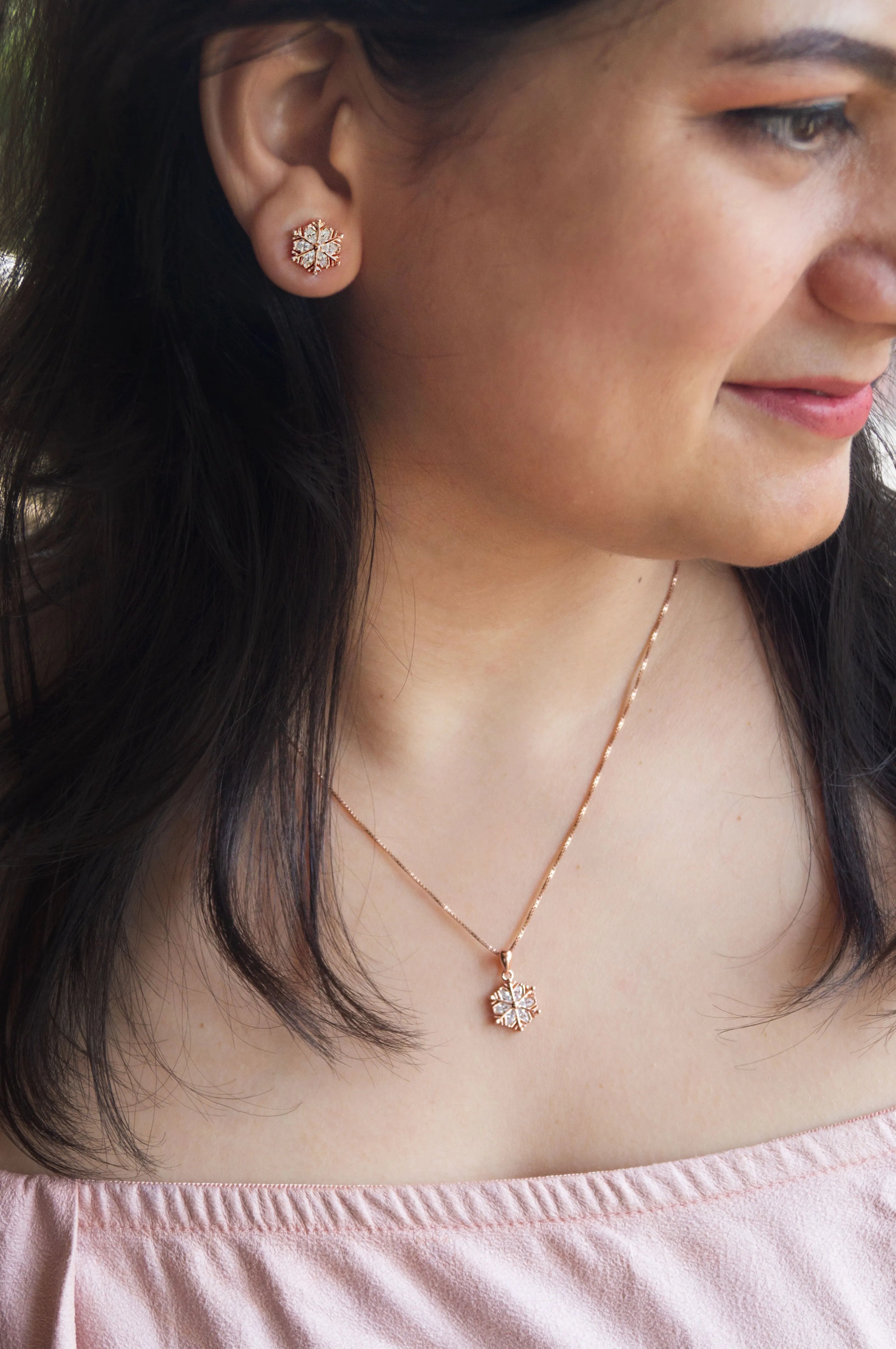 Snow Flake Sterling Silver Pendant Set