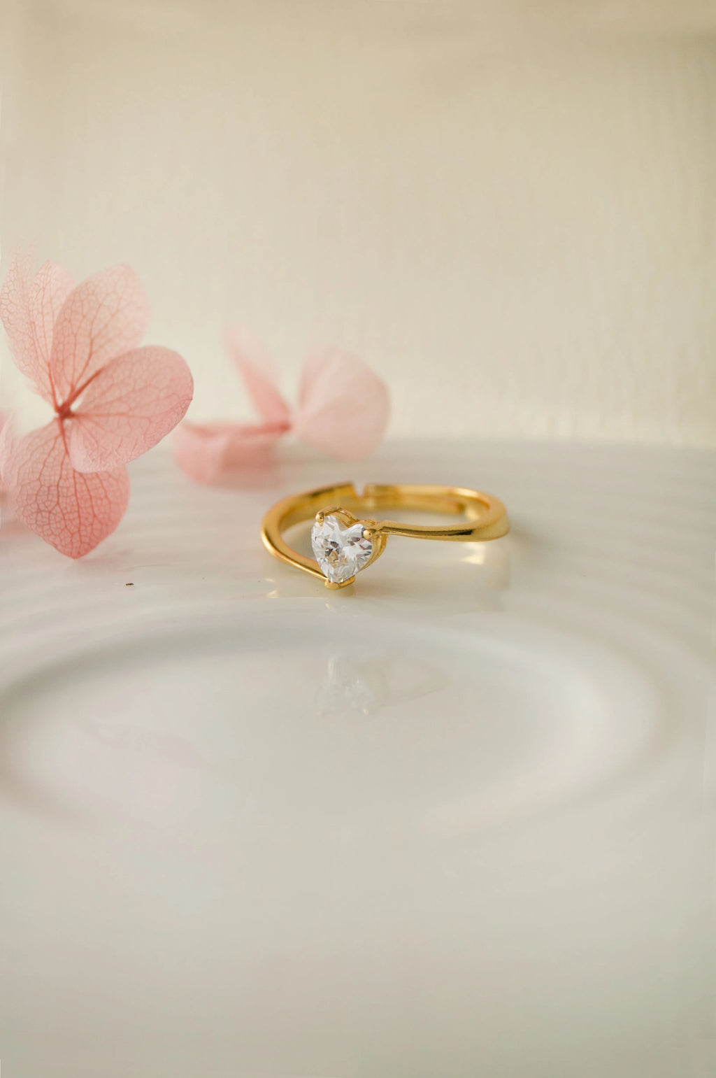 Heart Solitaire Rose Gold Plated Sterling Silver Adjustable Ring