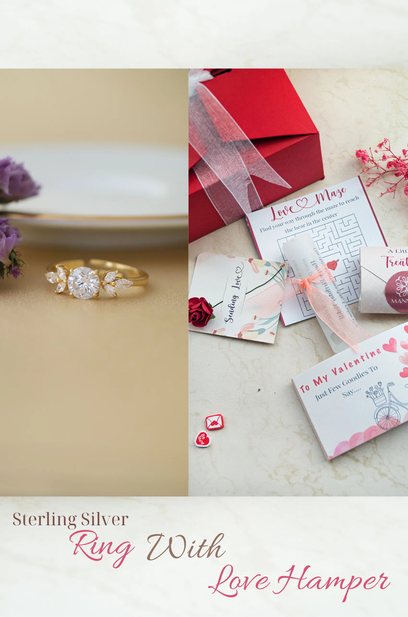 Ornate Solitaire Gold Plated Sterling Silver Adjustable Ring Love Hamper ??