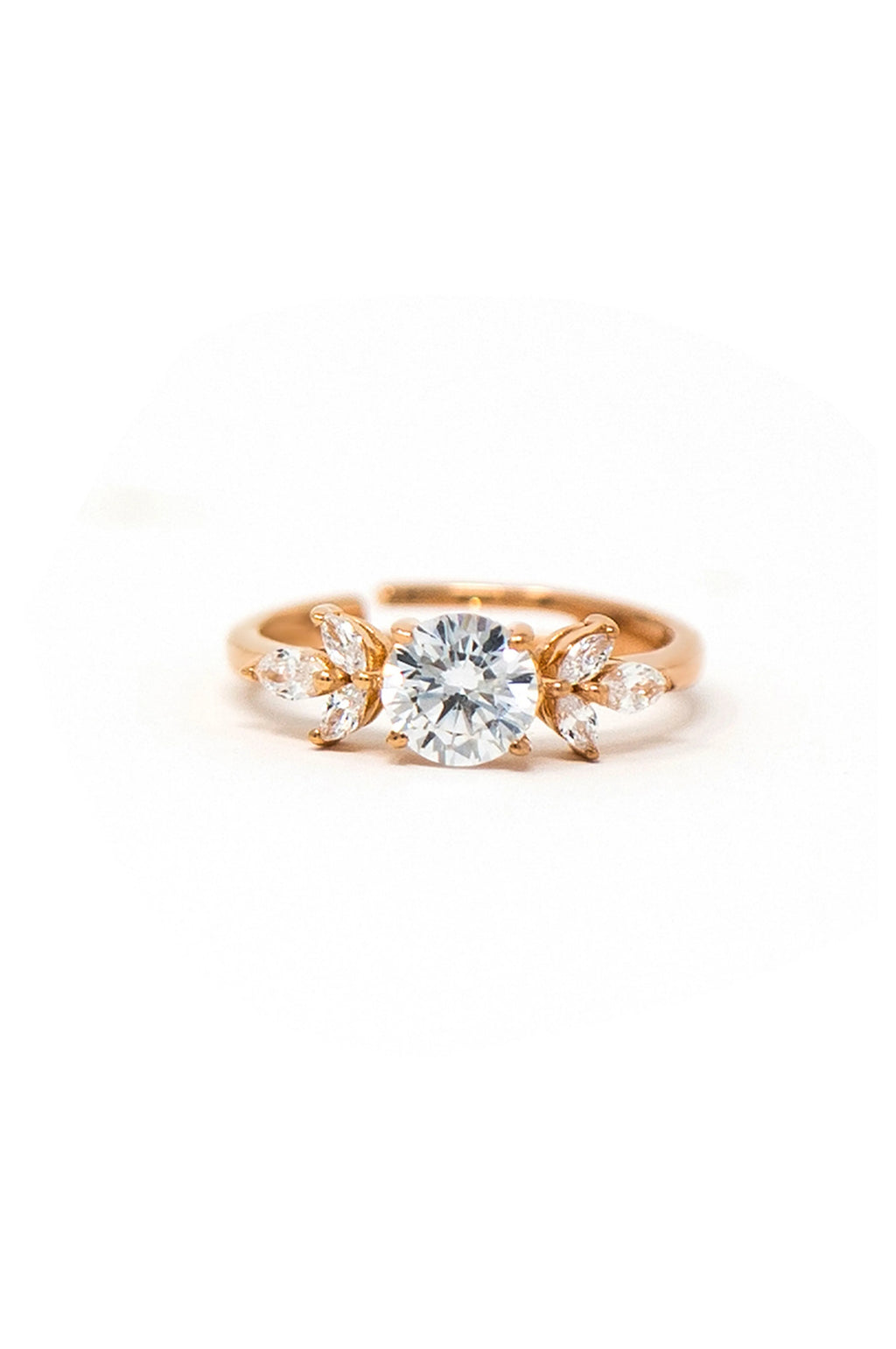 Ornate Solitaire Gold Plated Sterling Silver Adjustable Ring