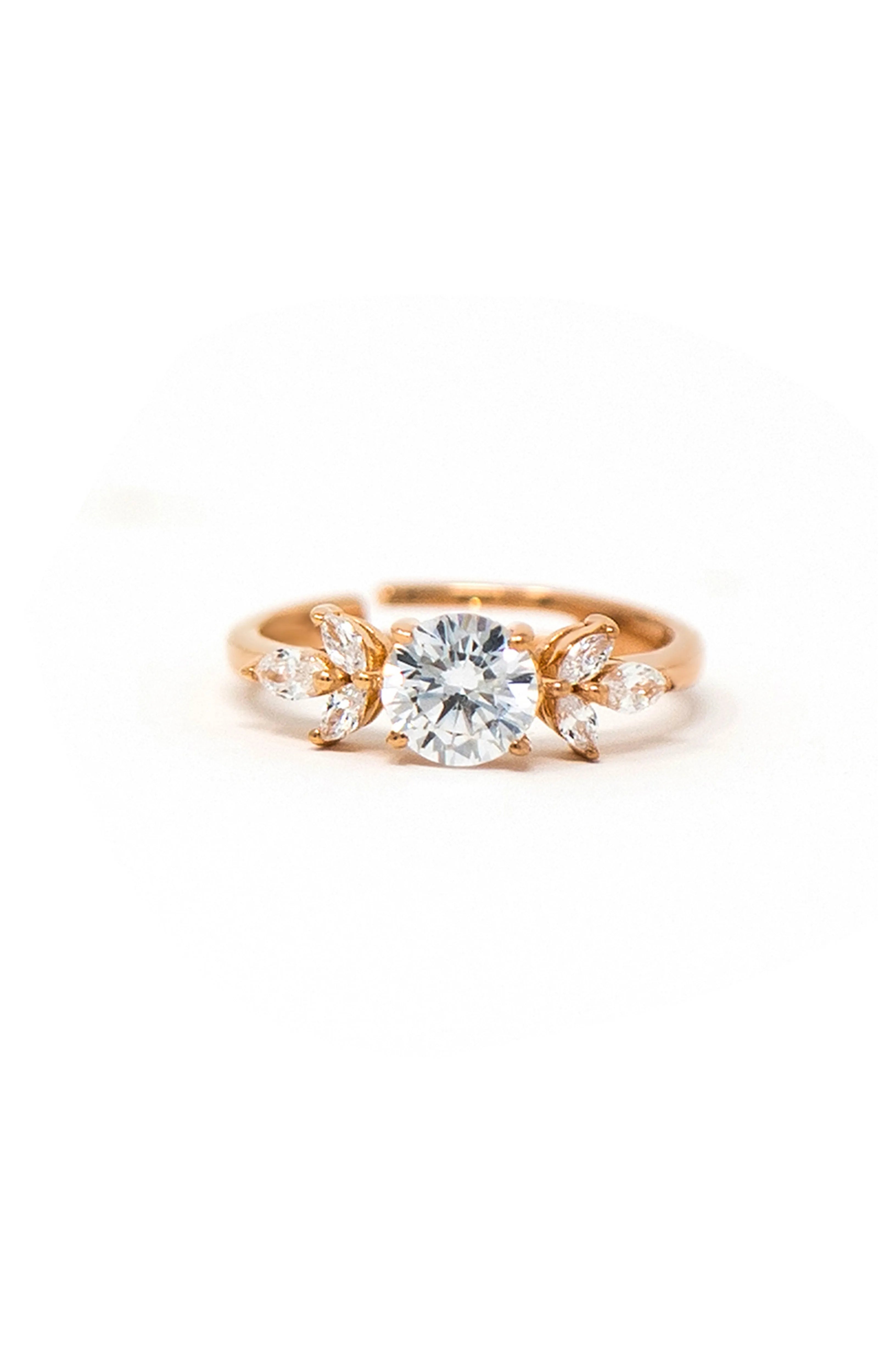 Ornate Solitaire Gold Plated Sterling Silver Adjustable Ring