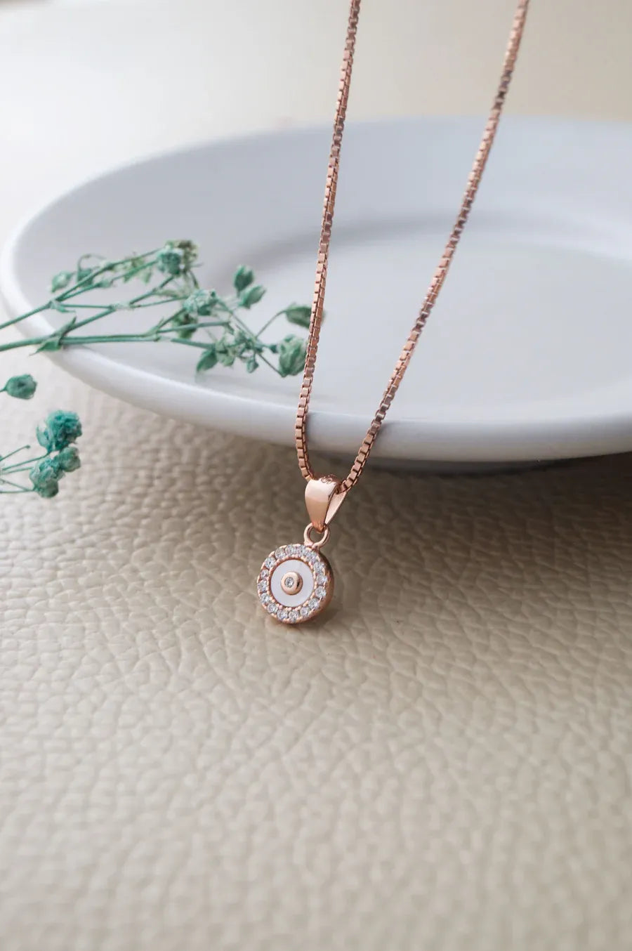 Tiny Mother Of Pearl Circlet Rose Gold Plated Sparkle Sterling Silver Pendant