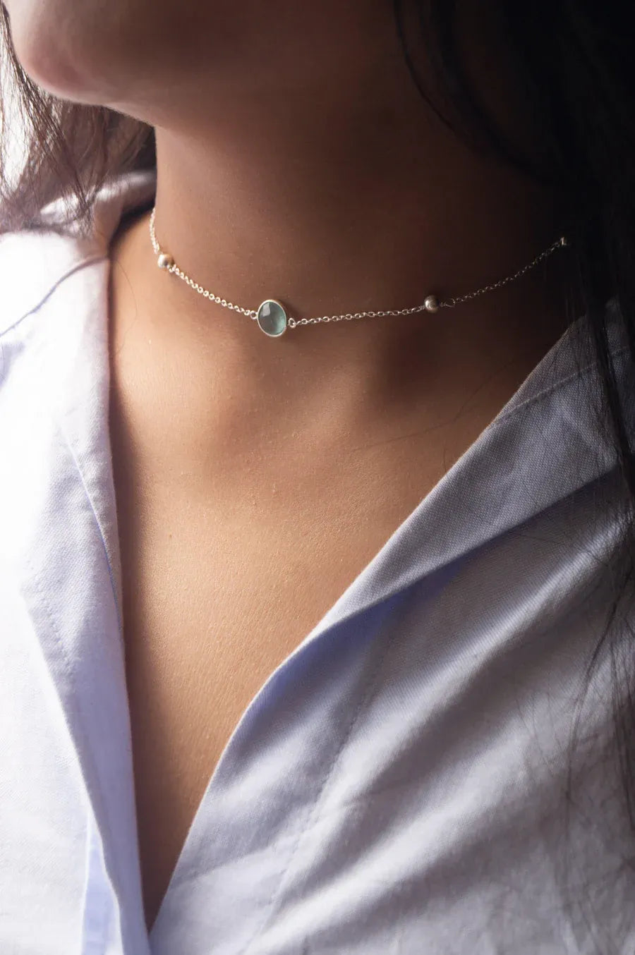 Aqua Dancing Balls Sterling Silver Chain Necklace