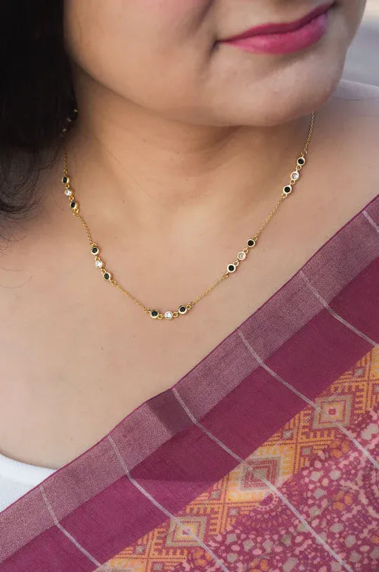 Station Fine Line Gold Plated Sterling Silver Mangalsutra Chain Necklace