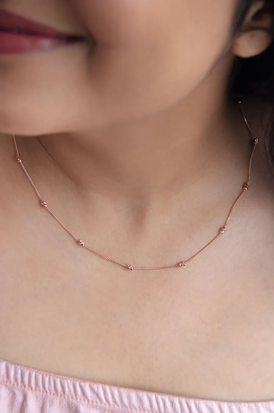 Dazzling Beads Rose Gold Plated Sterling Silver Chain