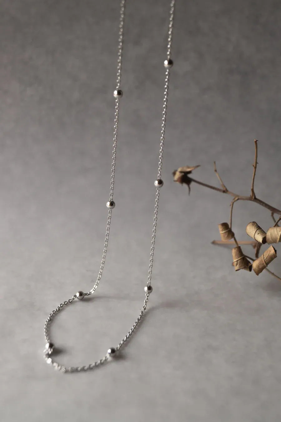 Round Beads Station Sterling Silver Chain