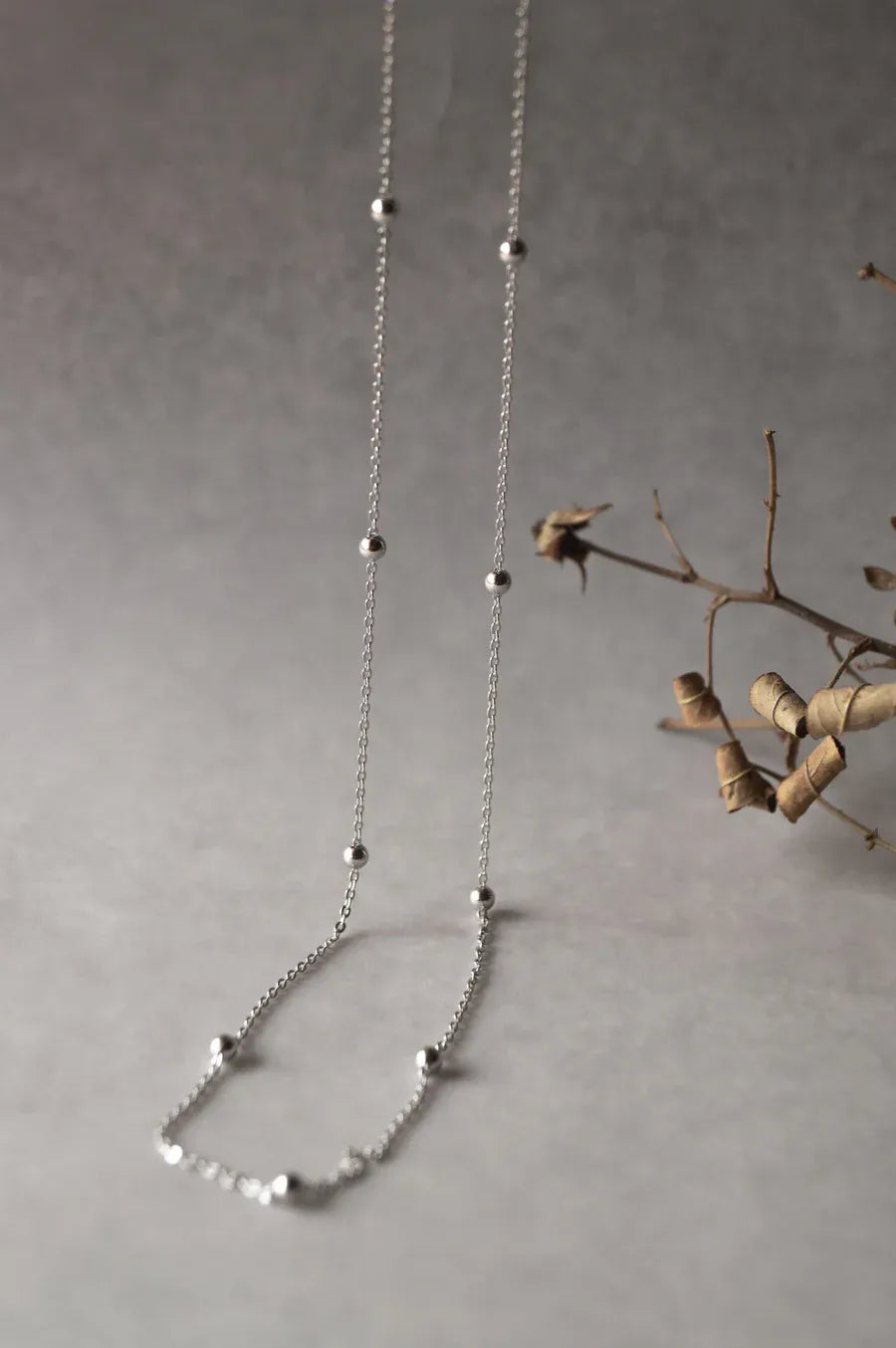 Round Beads Station Sterling Silver Chain