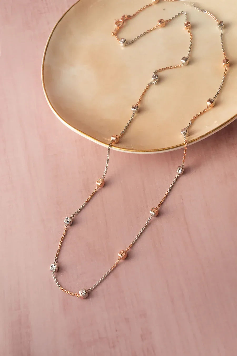 Retro Sparkle Station Gold Plated Sterling Silver Chain Necklace