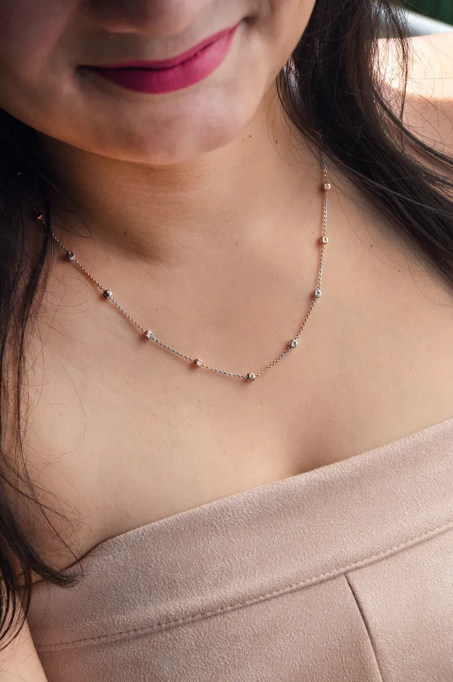 Retro Sparkle Station Gold Plated Sterling Silver Chain Necklace