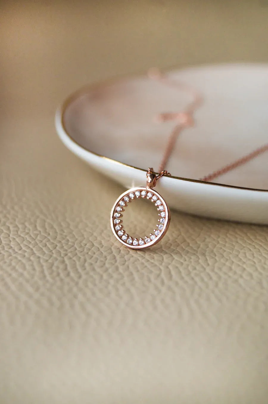 Sparkling Circle Rose Gold Plated Sterling Silver Pendant With Chain