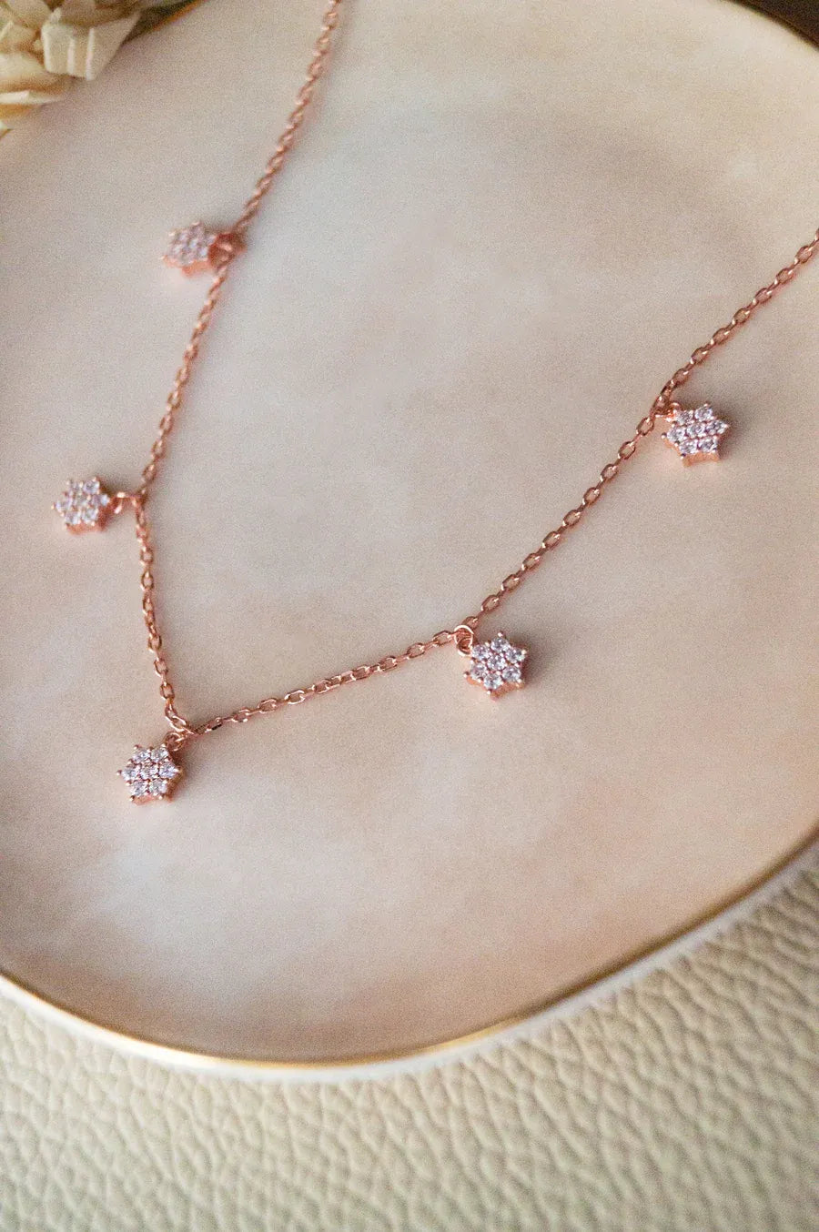 Little Flower Clusters Rose Gold Plated Sterling Silver Charm Necklace