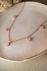 Little Flower Clusters Rose Gold Plated Sterling Silver Charm Necklace