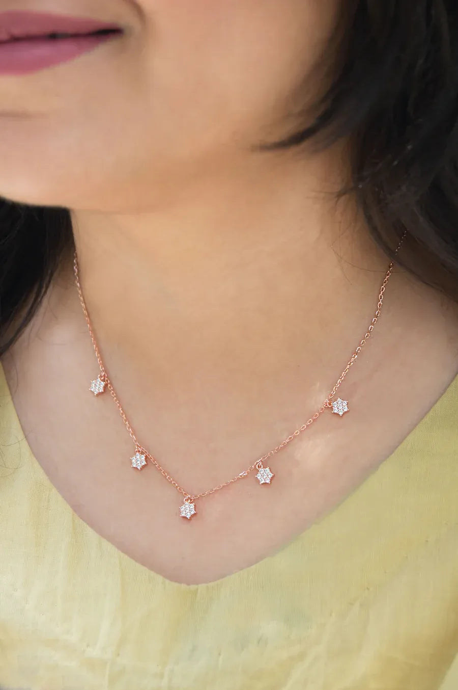 Little Flower Clusters Rose Gold Plated Sterling Silver Charm Necklace