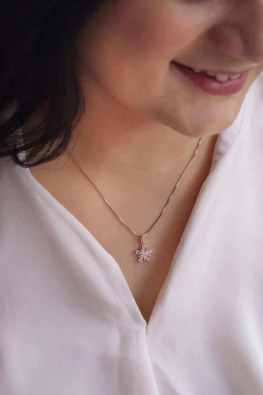 Star Burst Flower Rose Gold Plated Sterling Silver Pendant