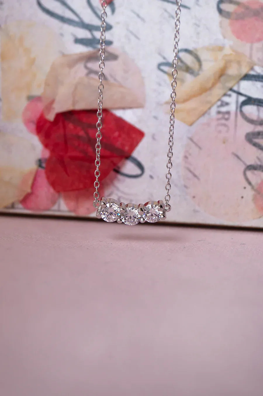 Past Present & Future Solitaire Sterling Silver Pendant Chain Necklace