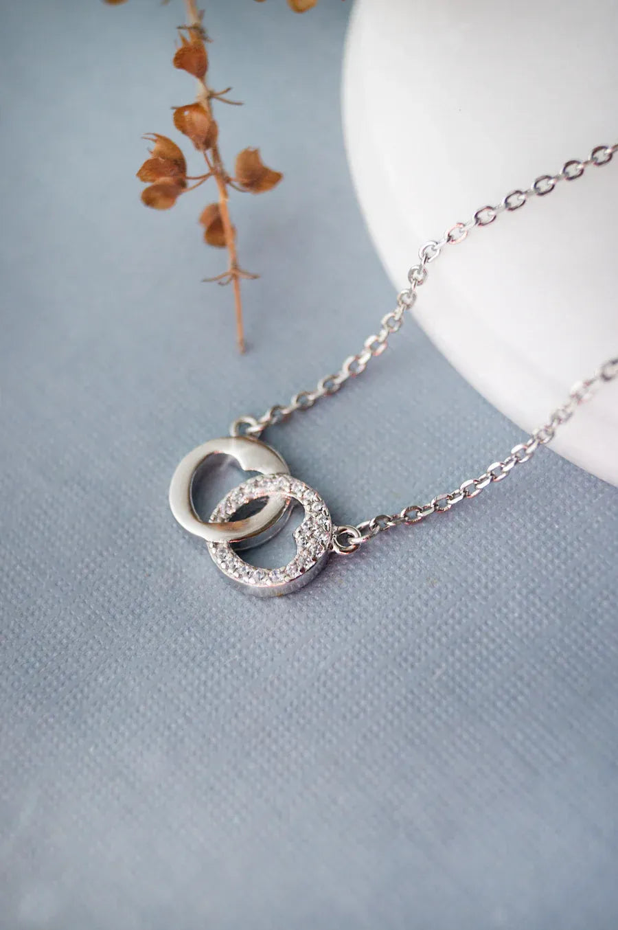 Interlinked Hearts Sterling Silver Pendant Chain Necklace