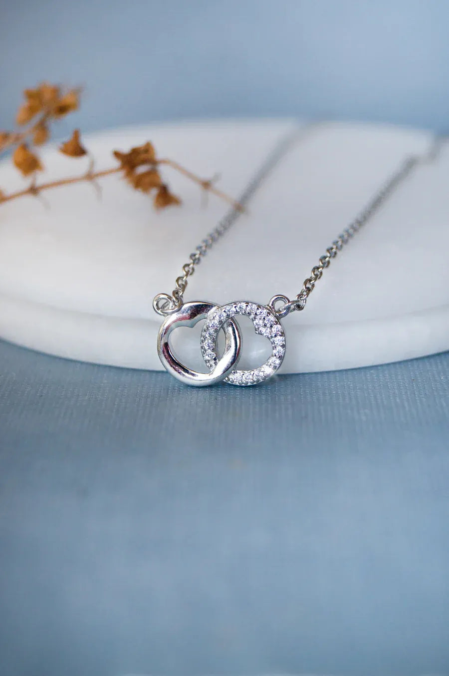 Interlinked Hearts Sterling Silver Pendant Chain Necklace