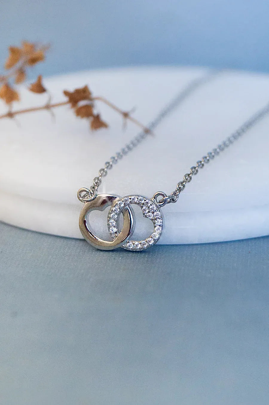 Interlinked Hearts Sterling Silver Pendant Chain Necklace