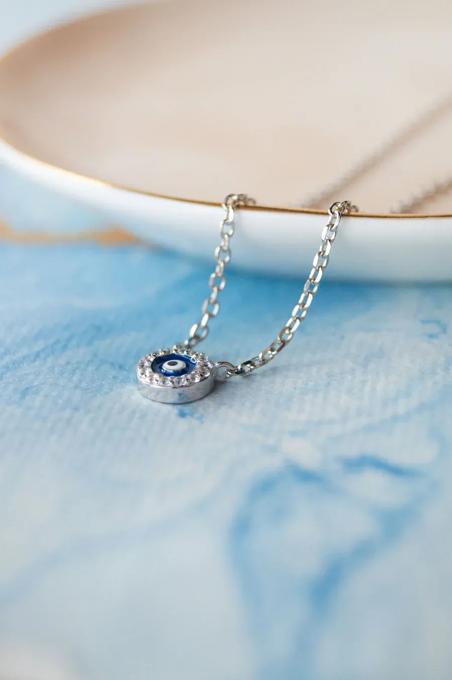 Teensy Divine Evil Eye Sterling Silver Chain Necklace