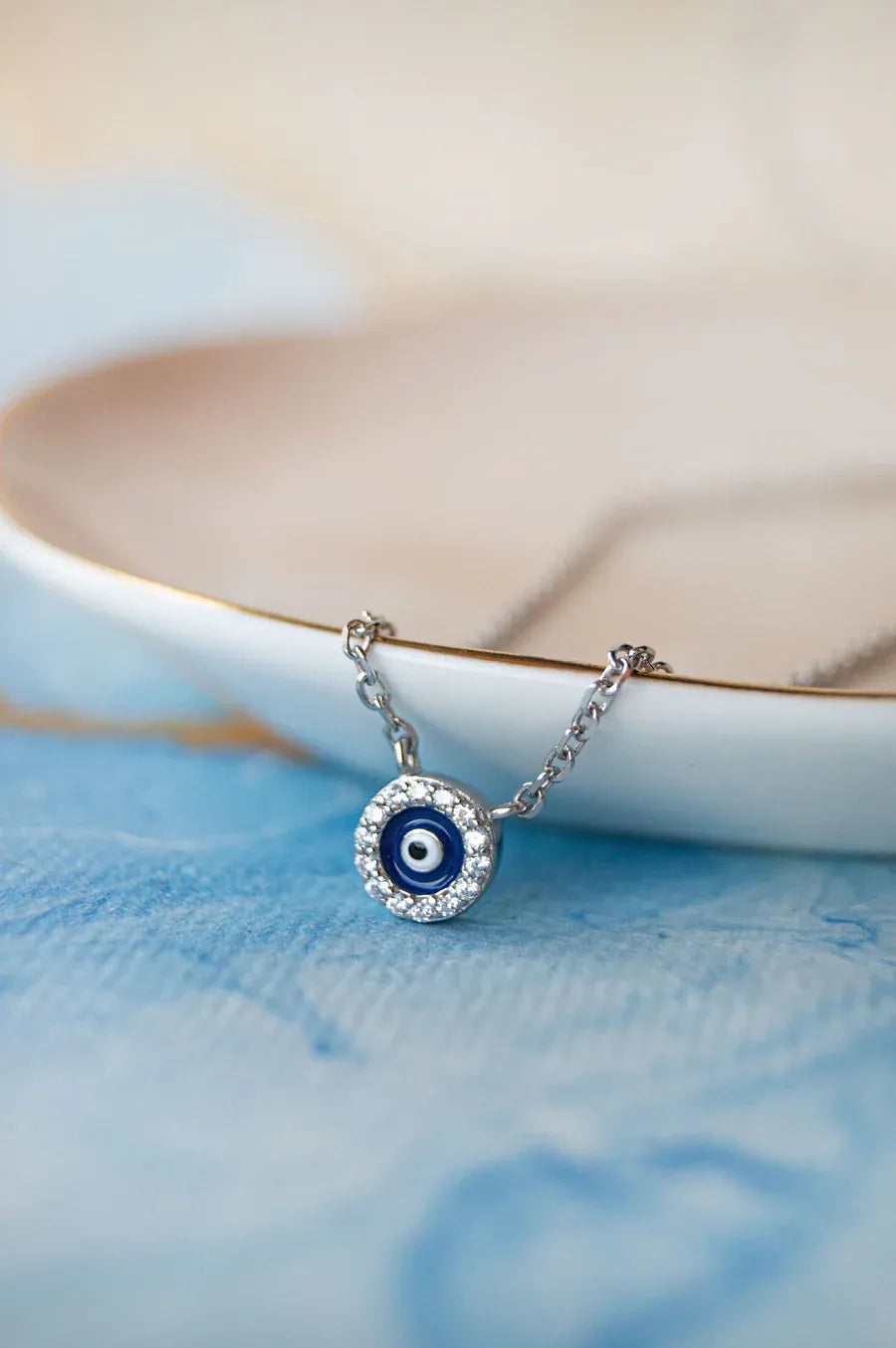Teensy Divine Evil Eye Sterling Silver Chain Necklace