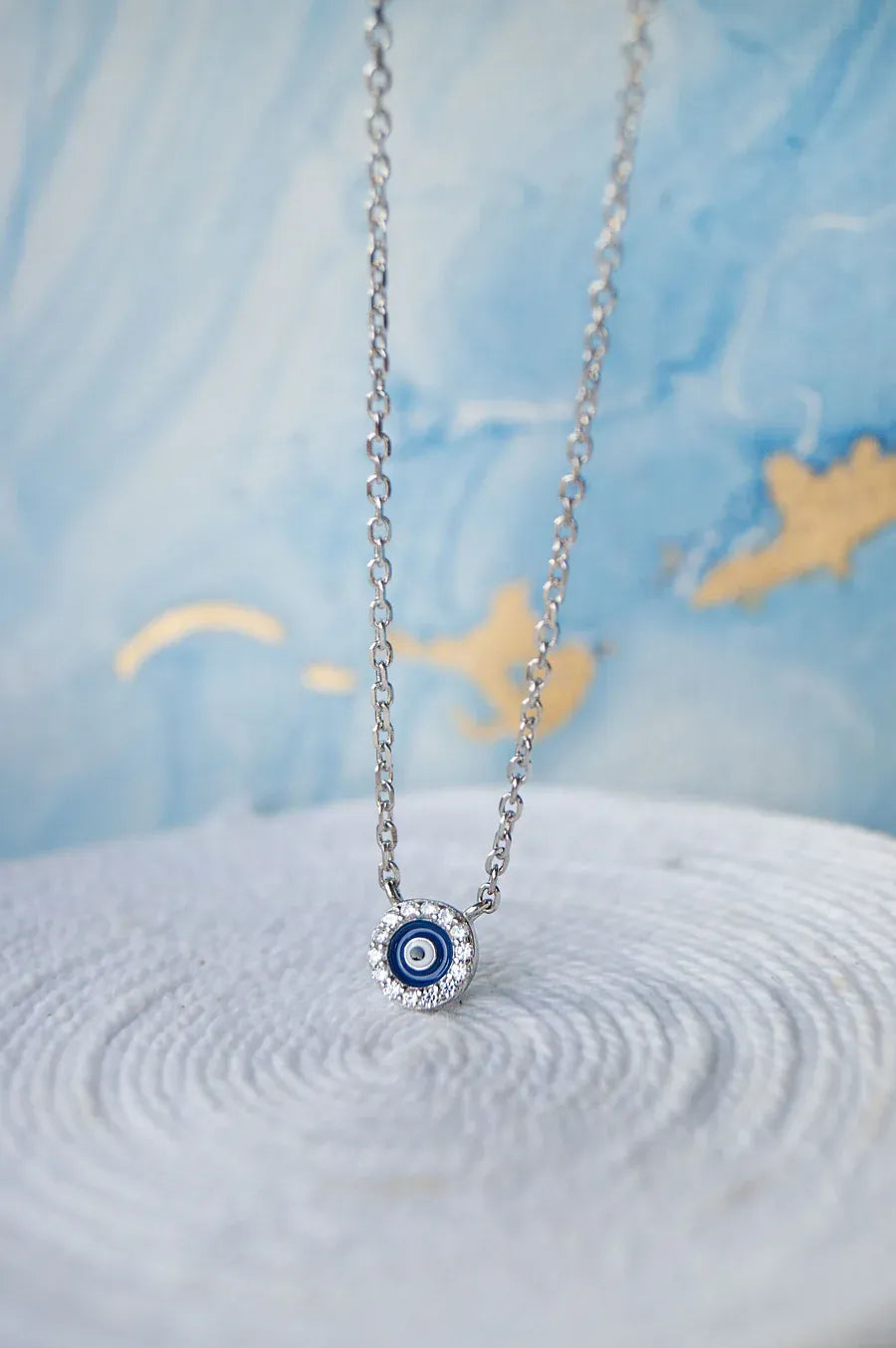 Teensy Divine Evil Eye Sterling Silver Chain Necklace