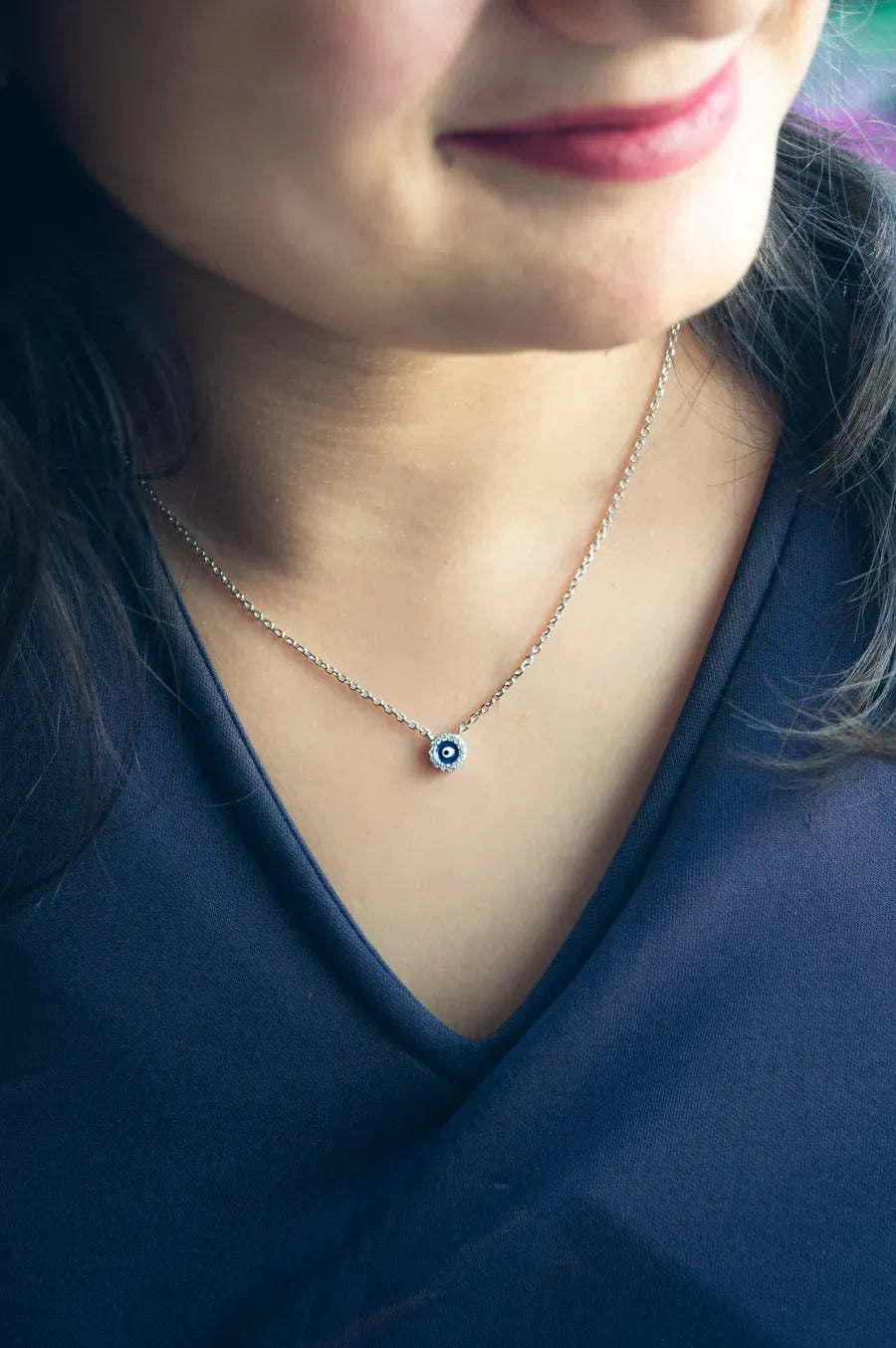 Teensy Divine Evil Eye Sterling Silver Chain Necklace