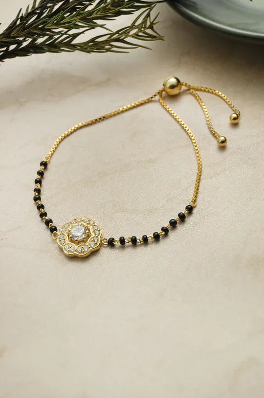 Bling With A Solitaire Gold Plated Sterling Silver Adjustable Mangalsutra Bracelet