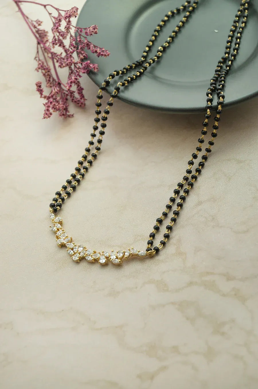 Traditional Sparkle Dance Tanmanya Gold Plated Sterling Silver Mangalsutra Necklace