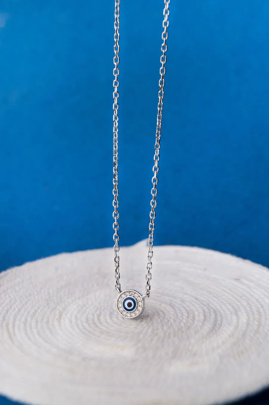 Evil Eye Round Hand-Painted Delicate Rose Gold Plated Sterling Silver Chain Necklace