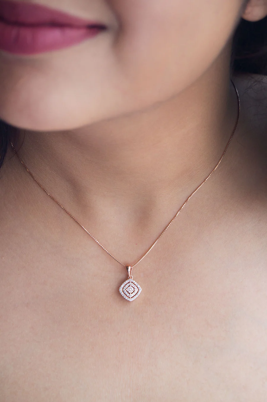 Ecentric Square Rose Gold Plated Sterling Silver Pendant