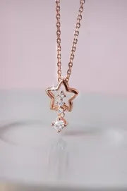 Tail Star Sparkly Rose Gold Plated Sterling Silver Pendant With Chain Necklace